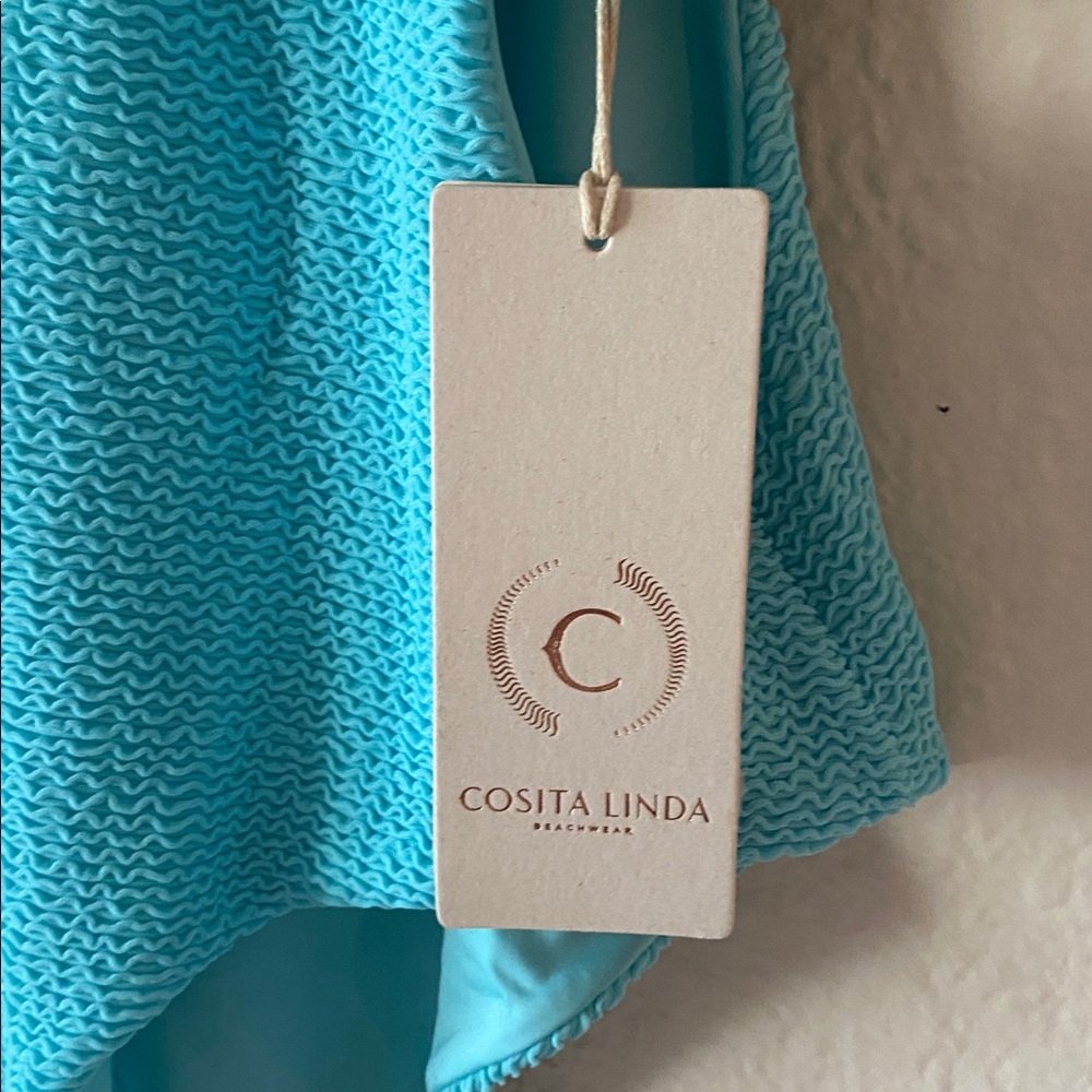 Cosita Linda Turquoise Triangle One-Piece Swimsuit Size M Adjustable Straps Chic - Picture 4 of 8
